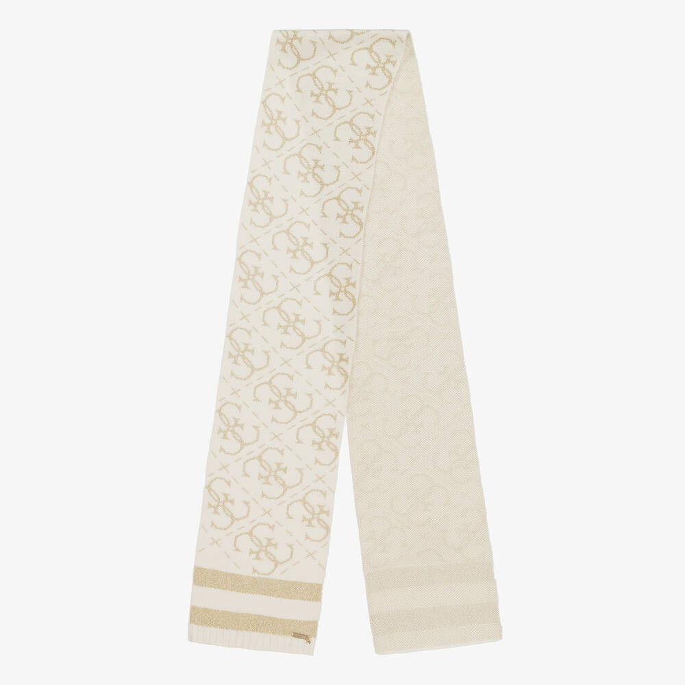 Guess-Girls Ivory & Gold Knitted 4g Hat Set | Childrensalon Outlet