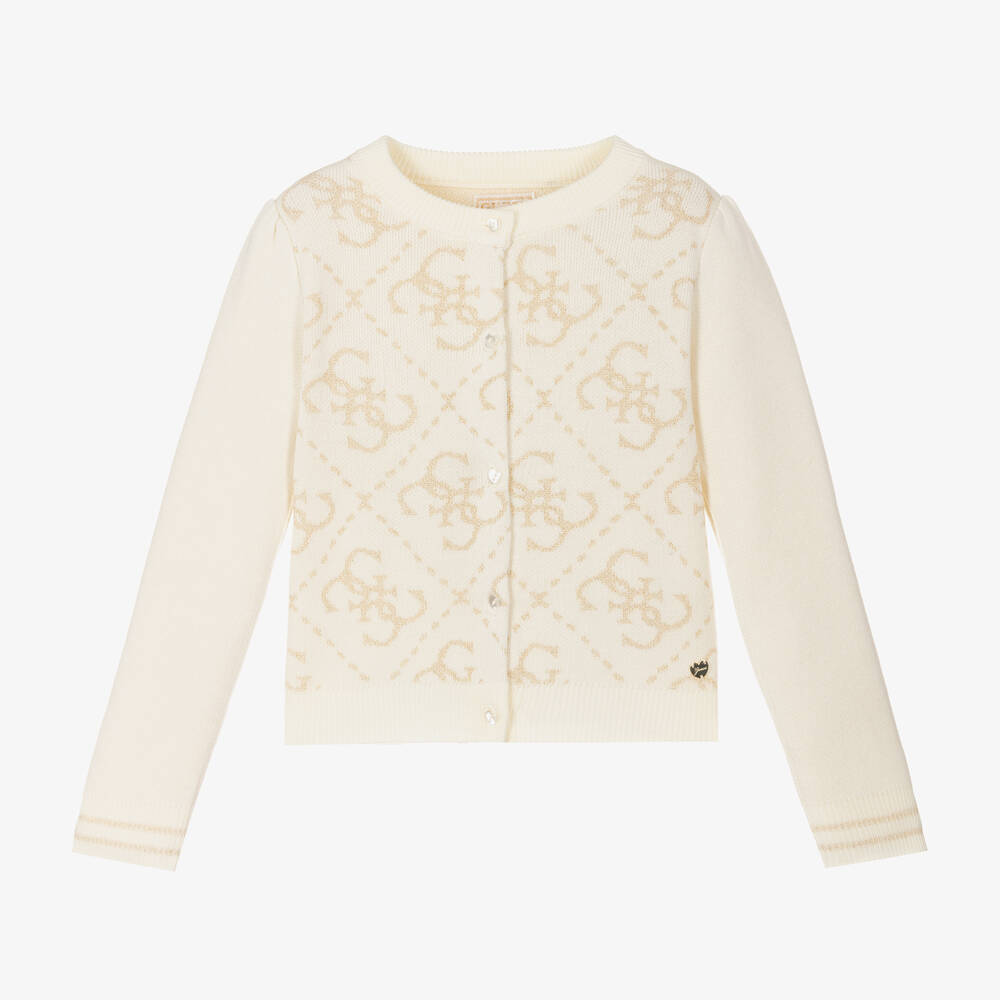 Guess - Girls Ivory & Gold Knitted Cardigan | Childrensalon