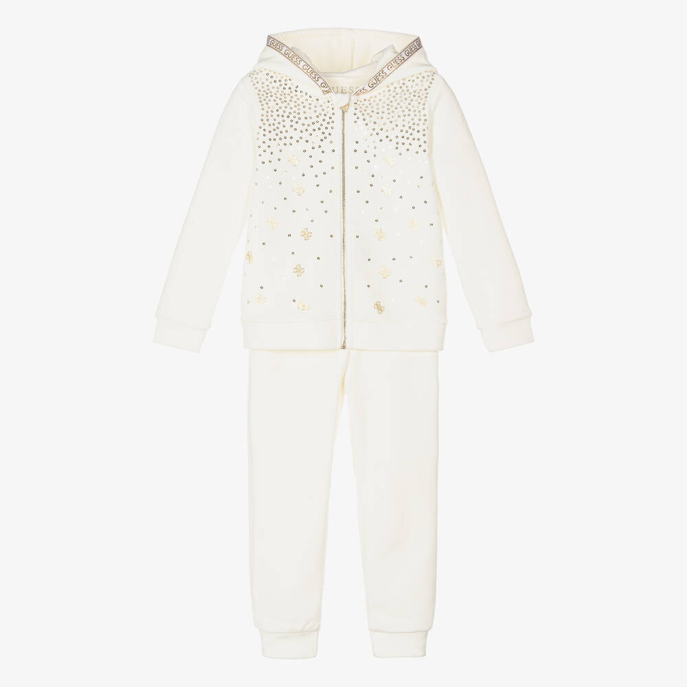 Guess Girls Ivory Gold Velour Tracksuit Childrensalon Outlet