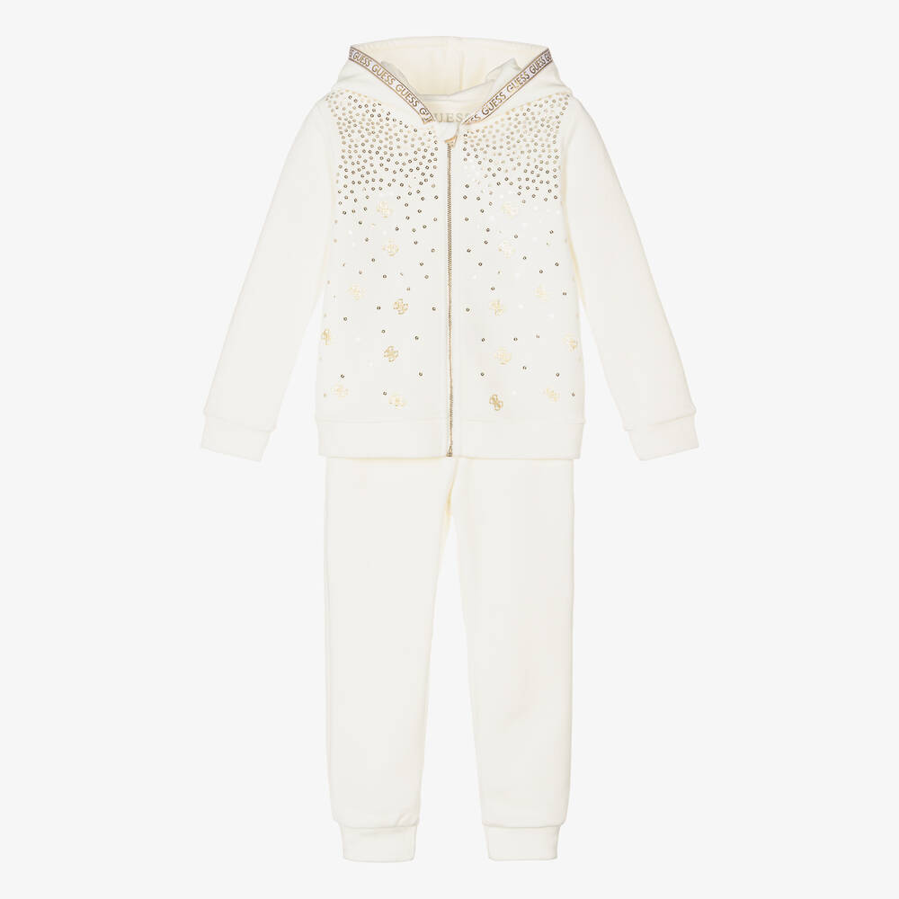 Guess - Girls Ivory & Gold Velour Tracksuit | Childrensalon