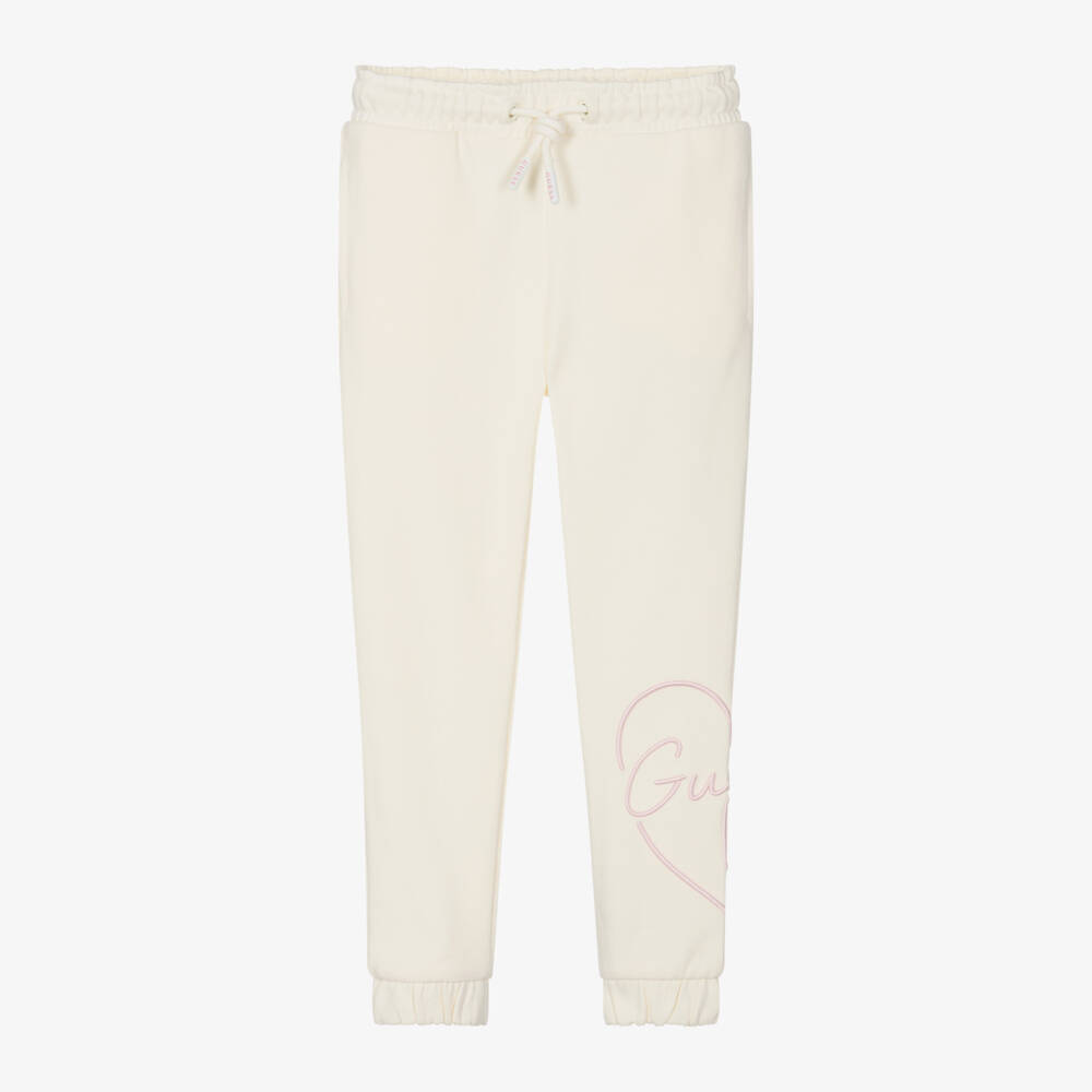 Guess-Girls Ivory Heart Embroidered Joggers | Childrensalon Outlet
