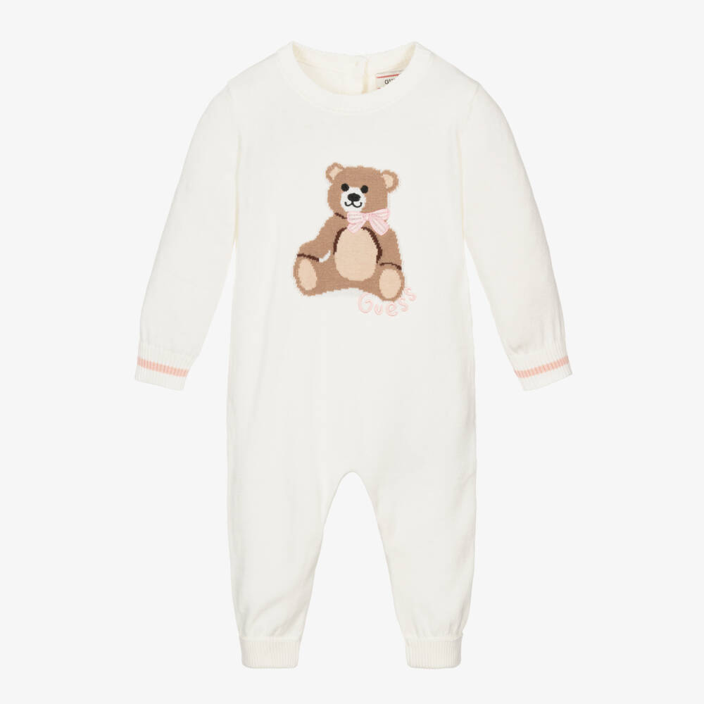 Guess-Girls Ivory Knit Teddy Babygrow | Childrensalon Outlet