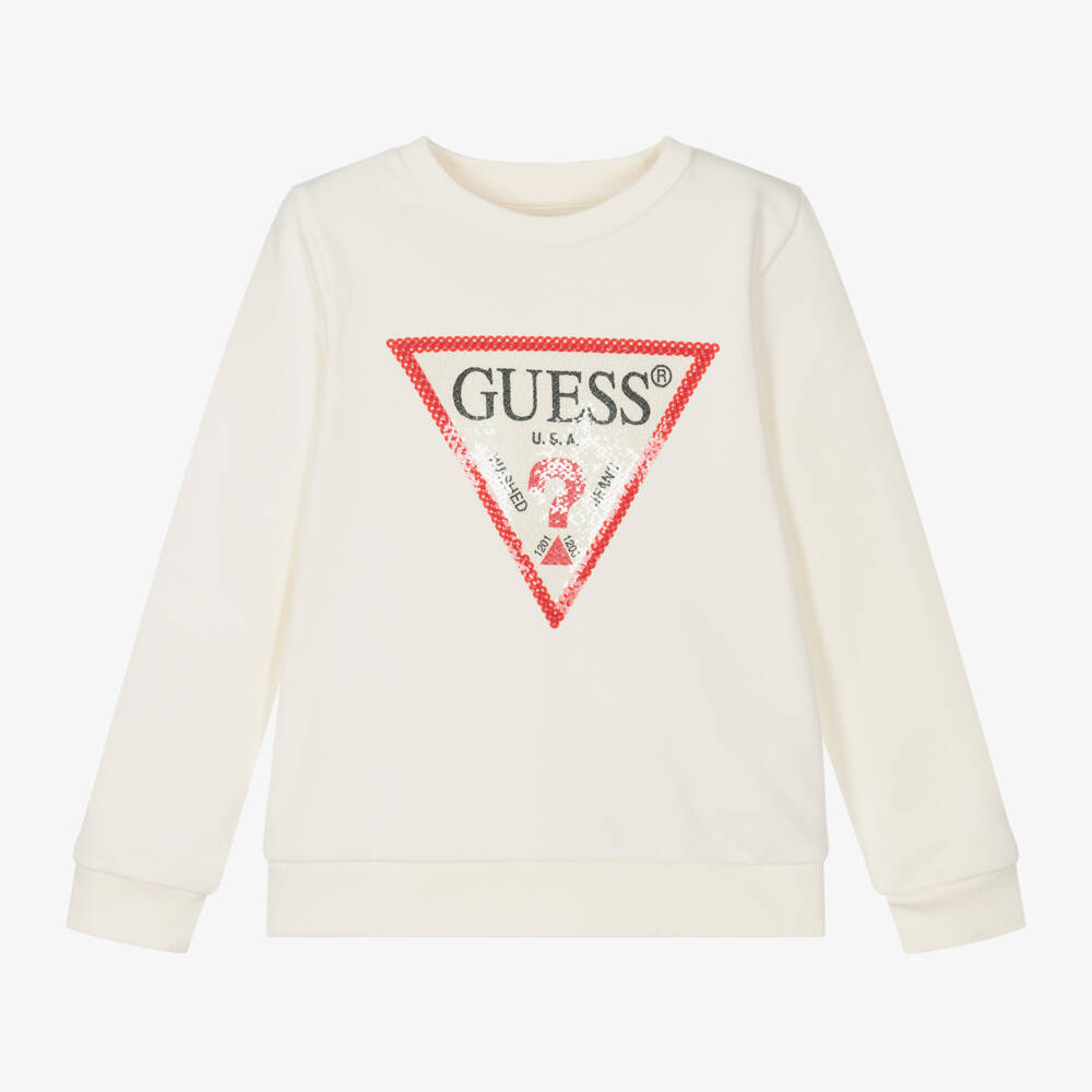 Guess-Girls Ivory Logo Jumper | Childrensalon Outlet