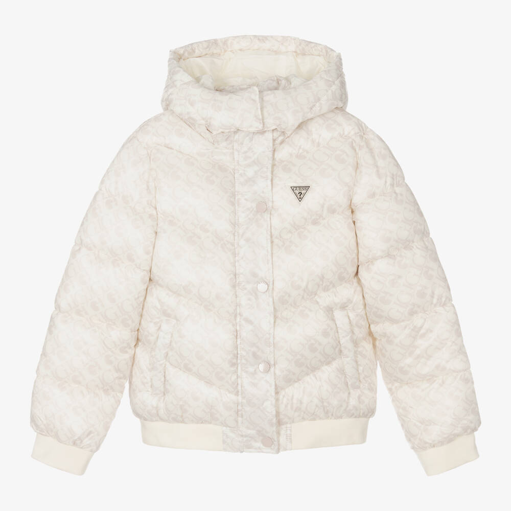 Guess-Girls Ivory Logo Puffer Coat | Childrensalon Outlet