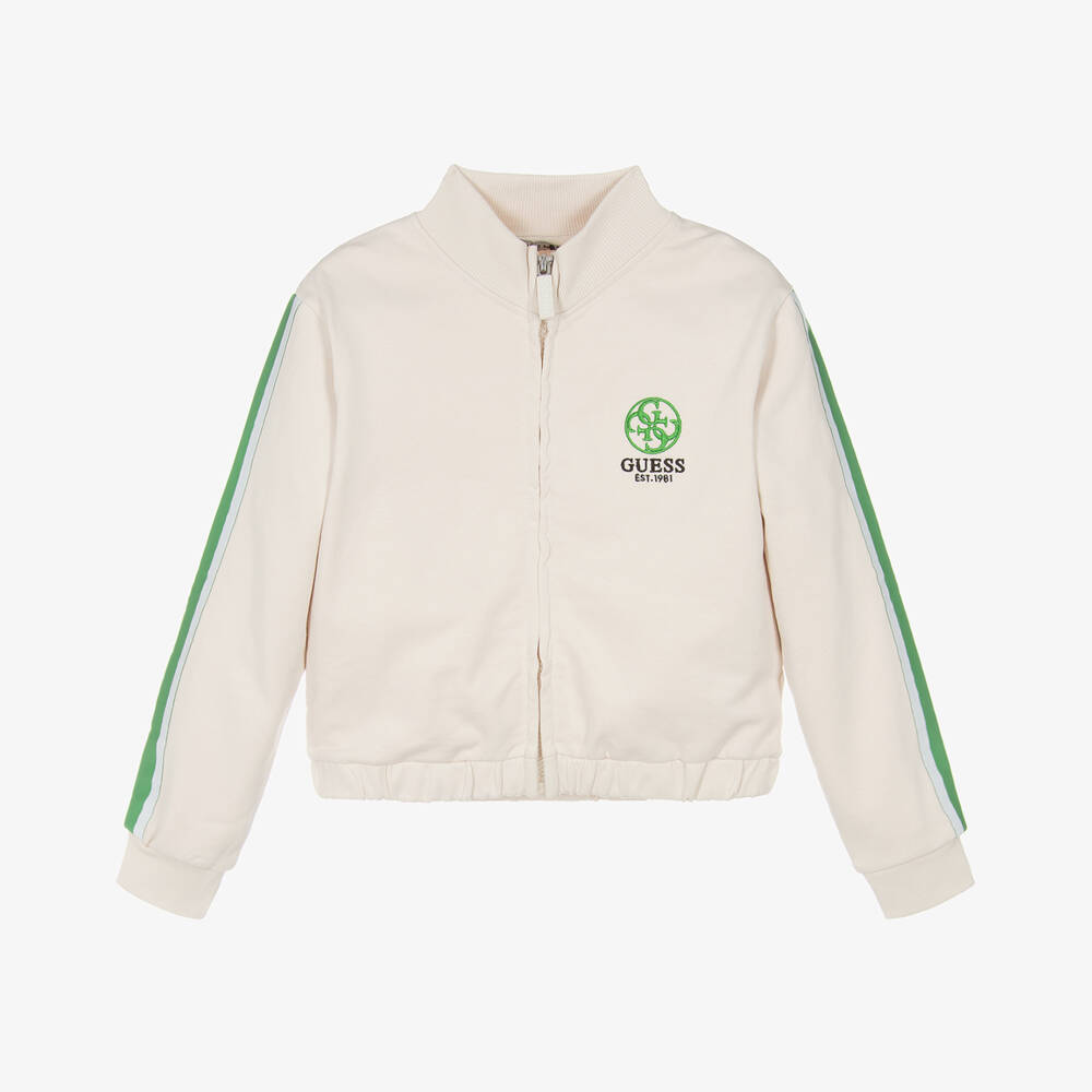 Guess-Girls Ivory Logo Zip-Up Sweatshirt | Childrensalon Outlet