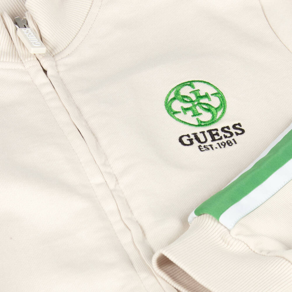 Guess-Girls Ivory Logo Zip-Up Sweatshirt | Childrensalon Outlet