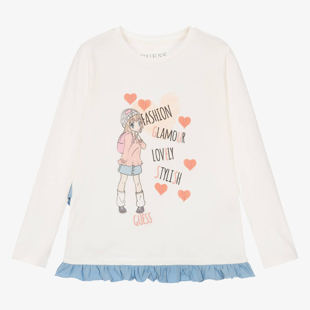 Guess - Haut ivoire en coton bio Fille | Childrensalon