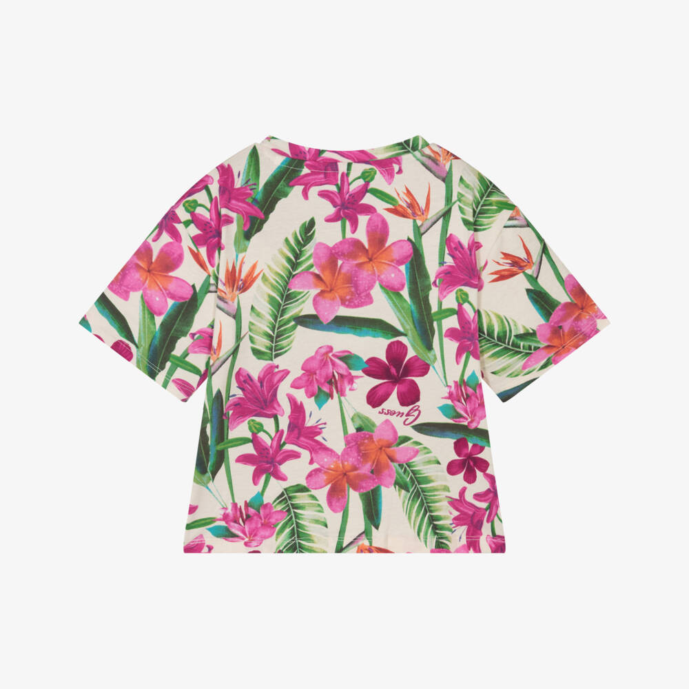 Guess-Girls Ivory Pink Tropical Tee | Childrensalon Outlet