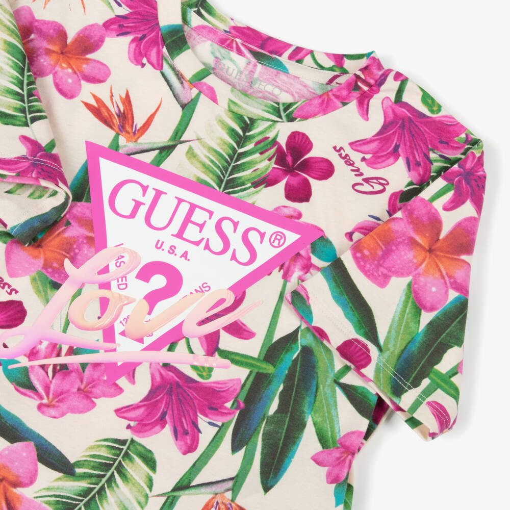Guess-Girls Ivory Pink Tropical Tee | Childrensalon Outlet