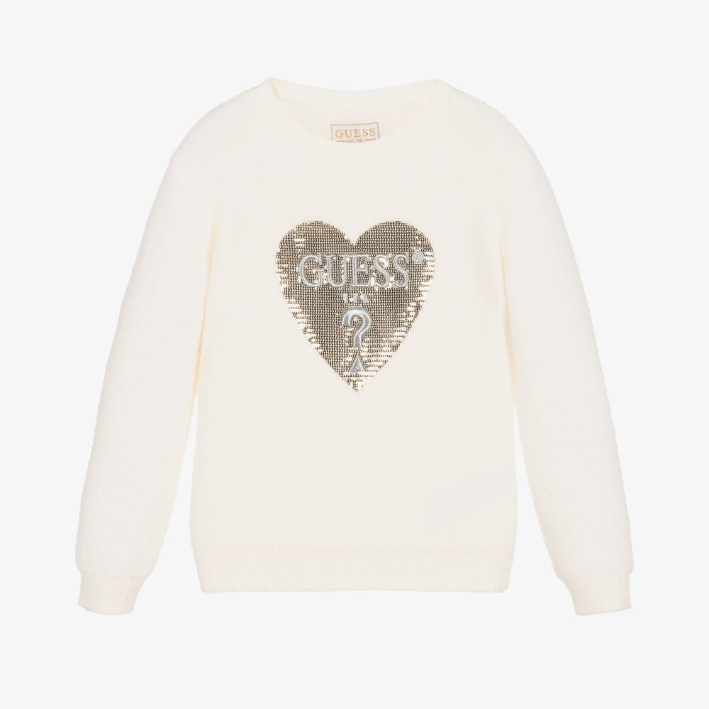 Guess - Girls Ivory Sequin Heart Sweater | Childrensalon