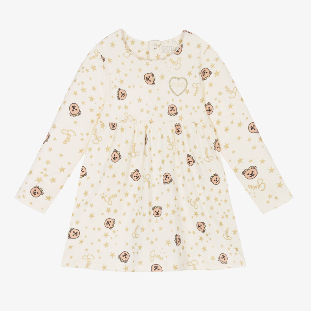 Guess-Girls Ivory Teddy Pattern Dress | Childrensalon Outlet
