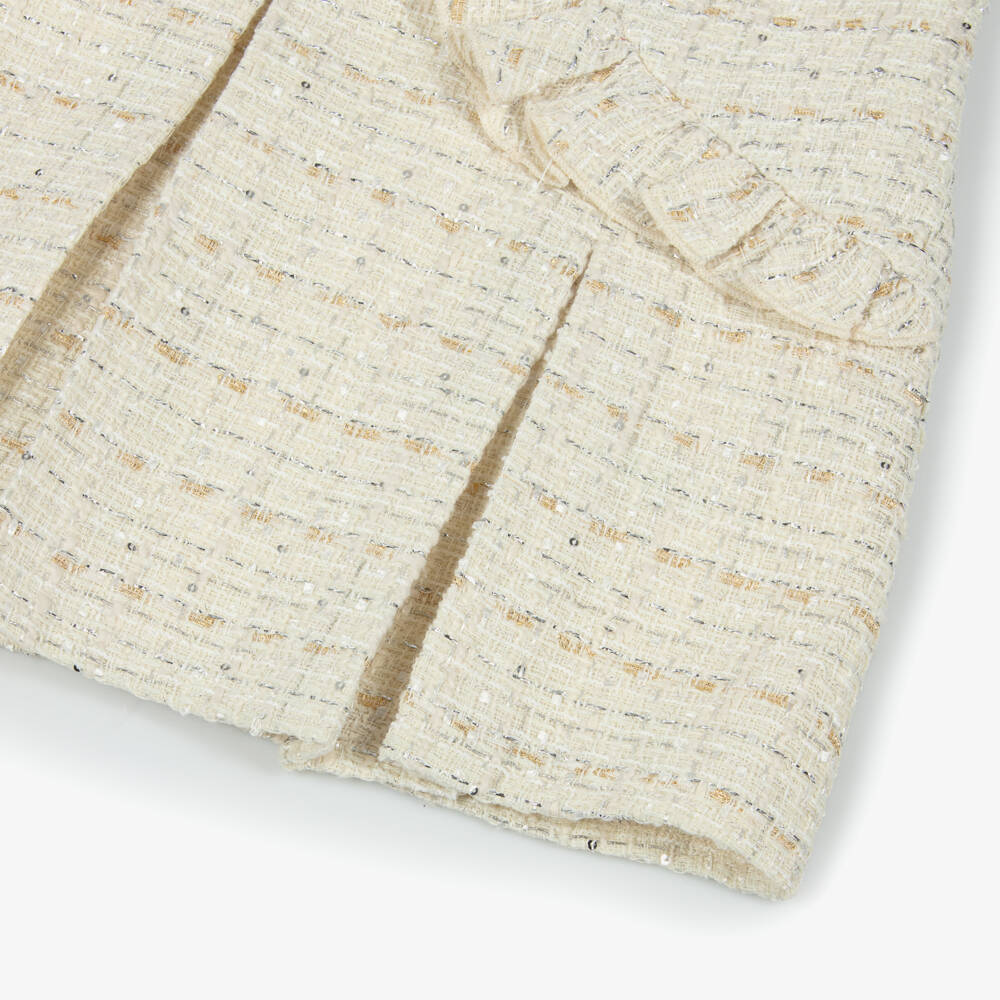 Guess- Girls Ivory Tweed Dress with Silver Thread & Sequins | Childrensalon Outlet