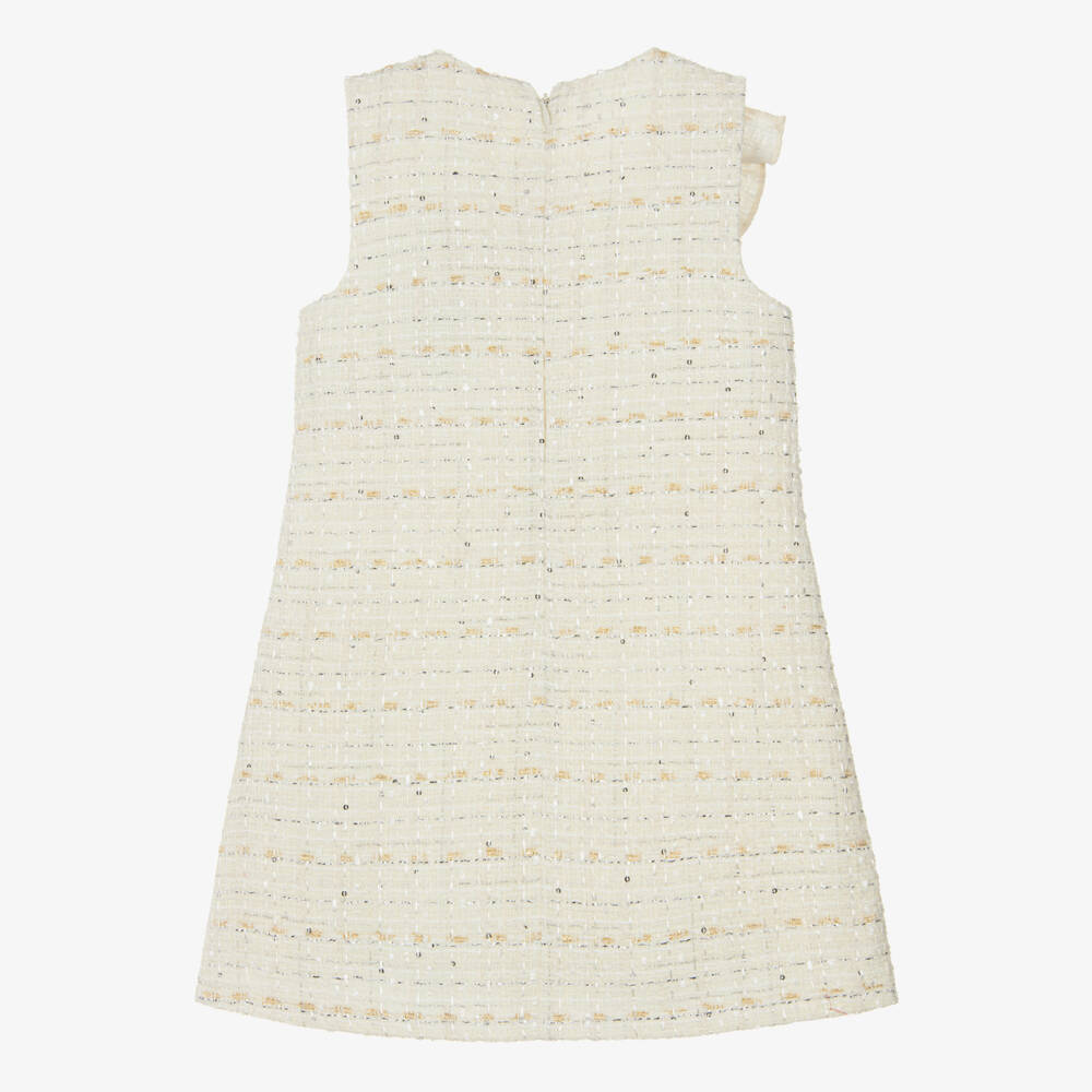 Guess- Girls Ivory Tweed Dress with Silver Thread & Sequins | Childrensalon Outlet