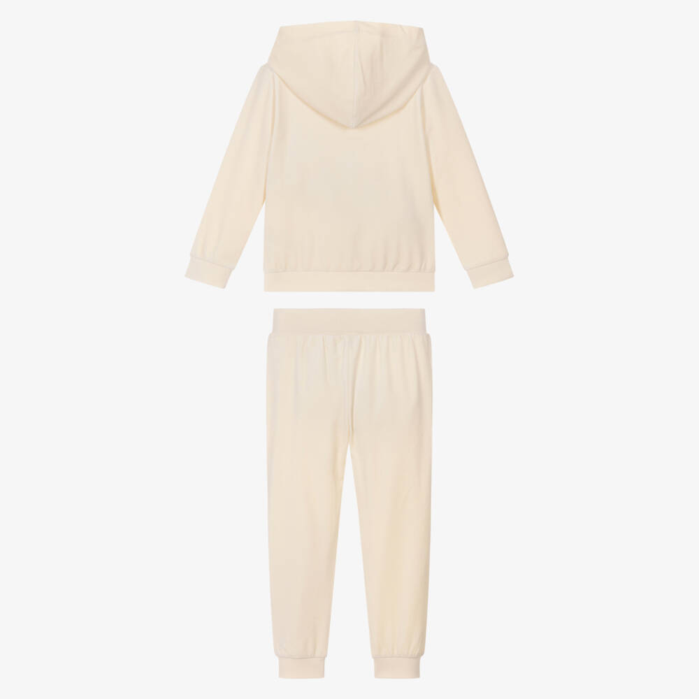 Guess-Girls Ivory Velour Tracksuit with Embroidered Flowers | Childrensalon Outlet