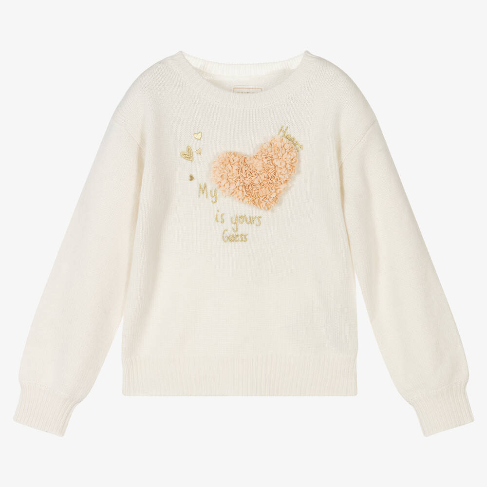 Guess - Girls Ivory Wool Logo Sweater | Childrensalon