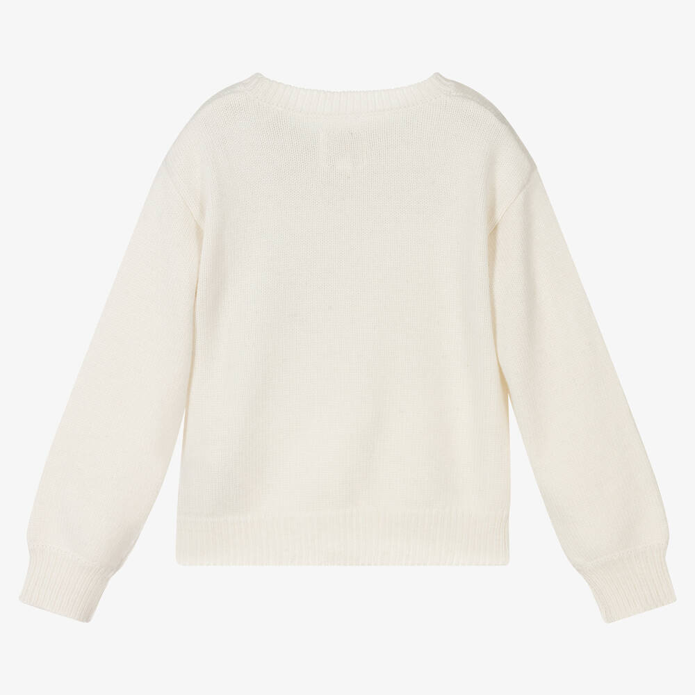 Guess Girls Ivory Wool Logo Sweater