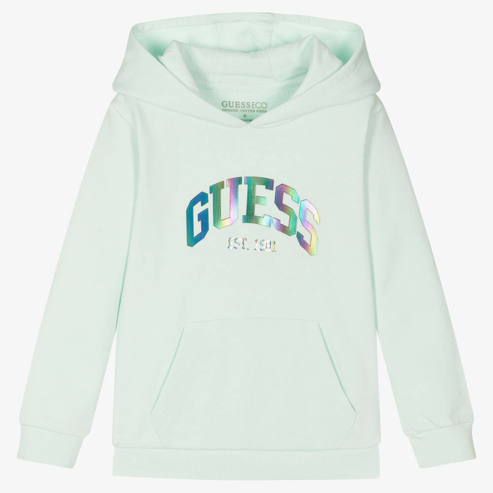 Guess - Girls Light Green Iridescent Logo Hoodie | Childrensalon