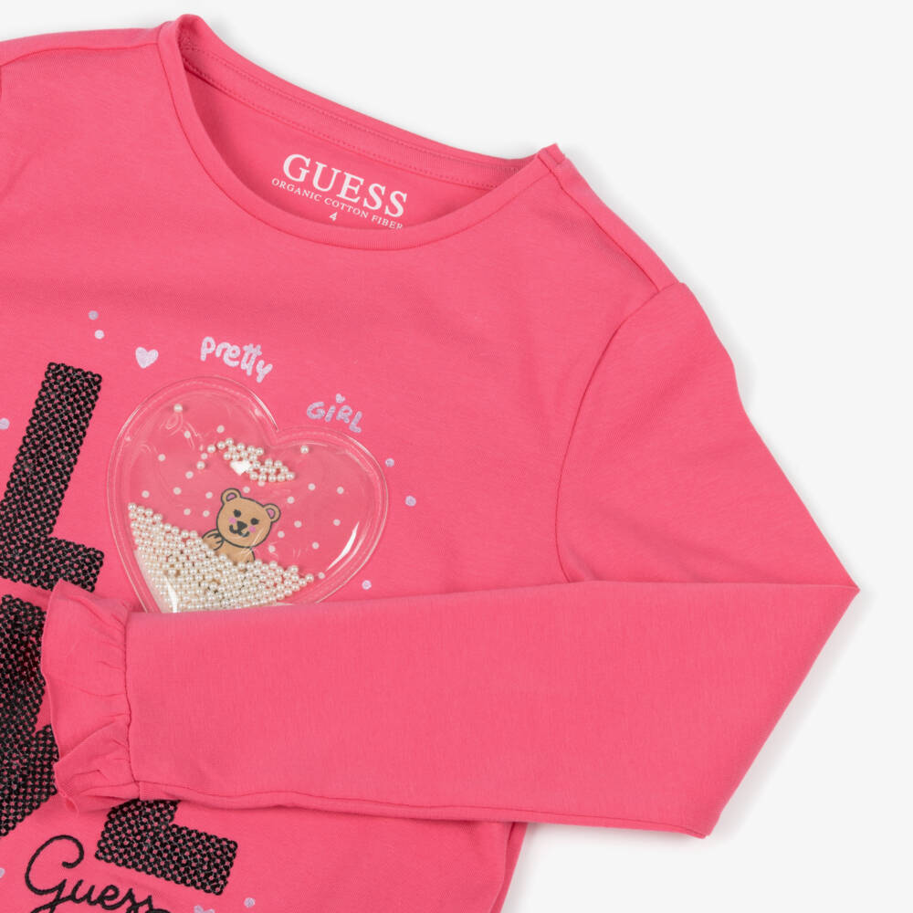 Guess-Girls Long Sleeve Pink Tee | Childrensalon Outlet