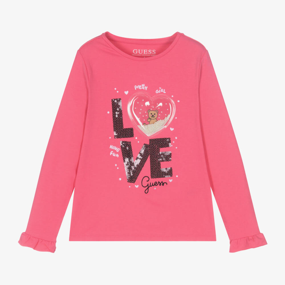 Guess-Girls Long Sleeve Pink Tee | Childrensalon Outlet
