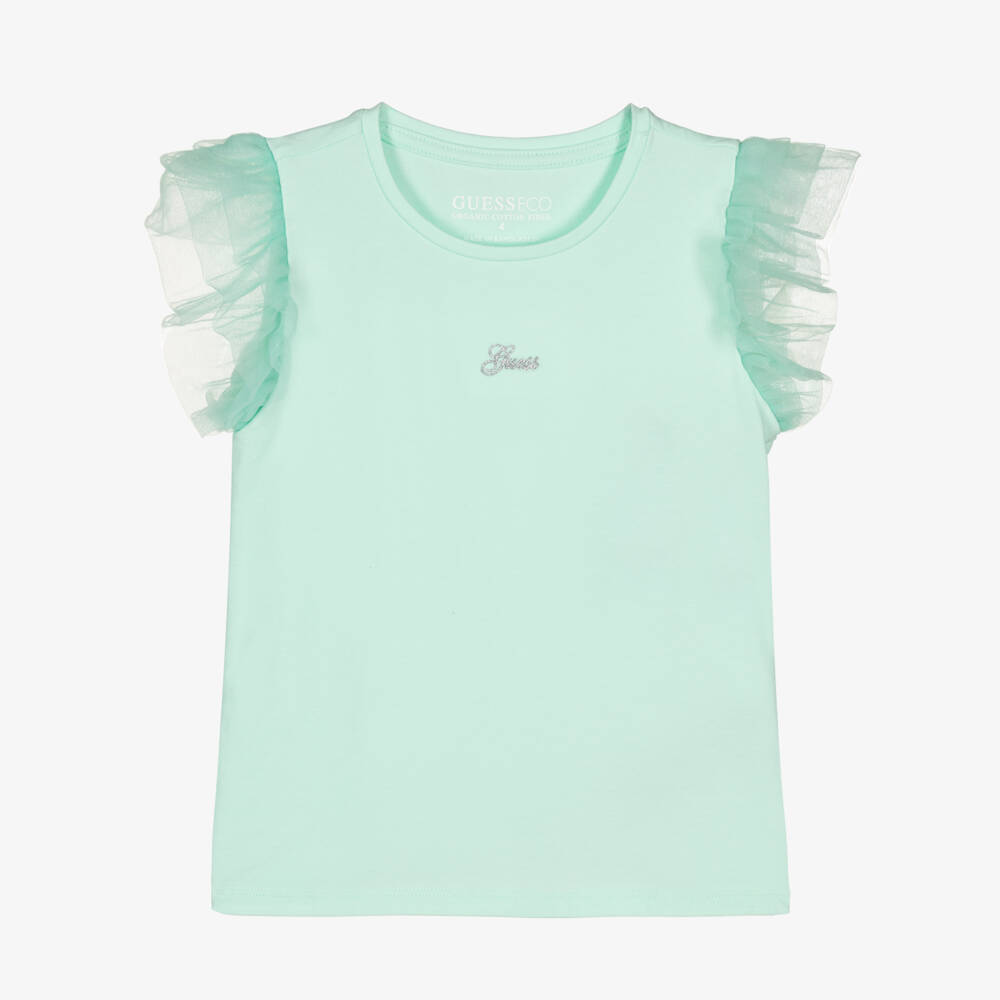 Guess-تيشيرت بناتي باللون النعناعي بأكمام مرفرفة | Childrensalon Outlet