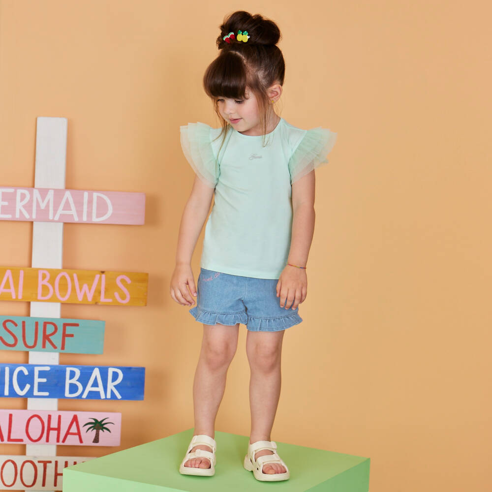 Guess-Girls Mint Flutter-Sleeve Tee | Childrensalon Outlet