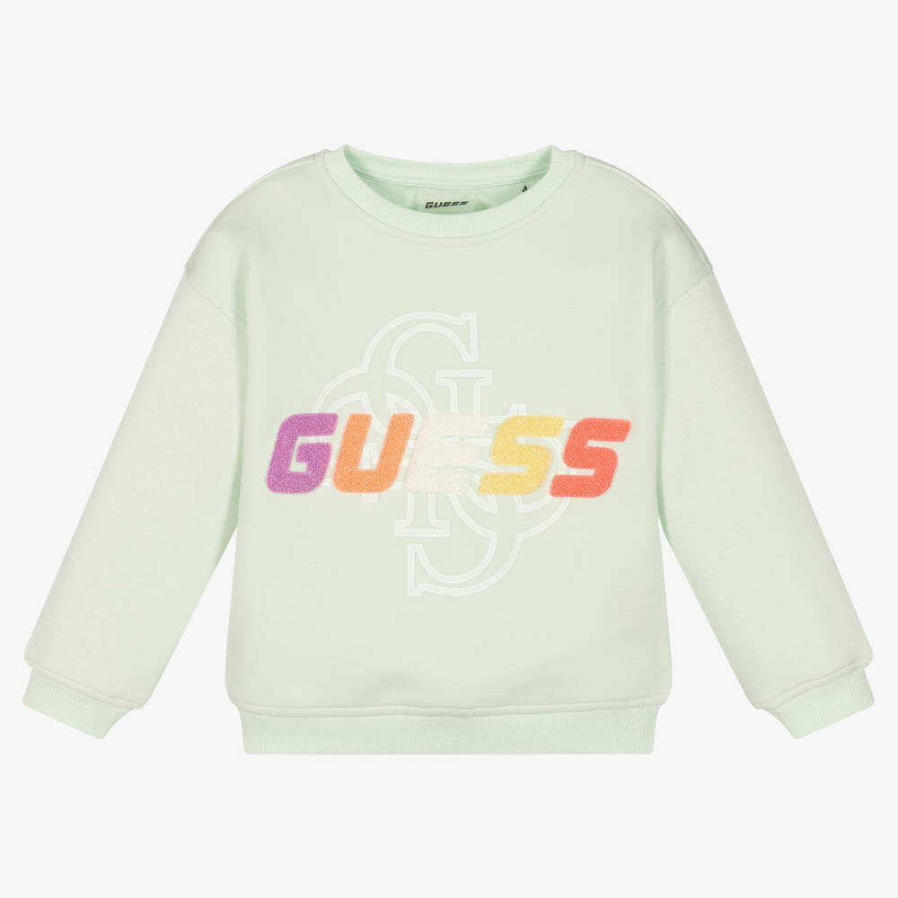 Guess - سويتشيرت قطن جيرسي لون أخضر نعناعي للبنات | Childrensalon