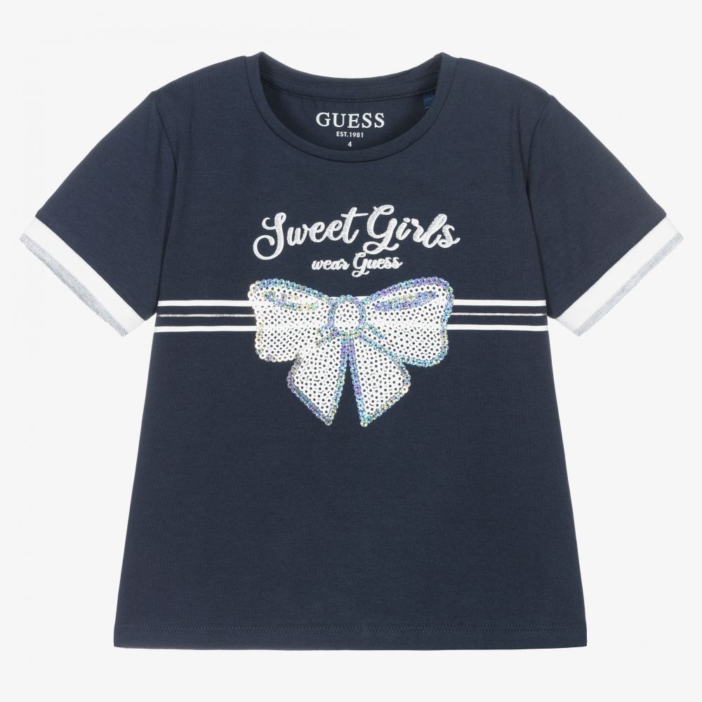 Guess - Girls Navy Blue Logo T-Shirt | Childrensalon