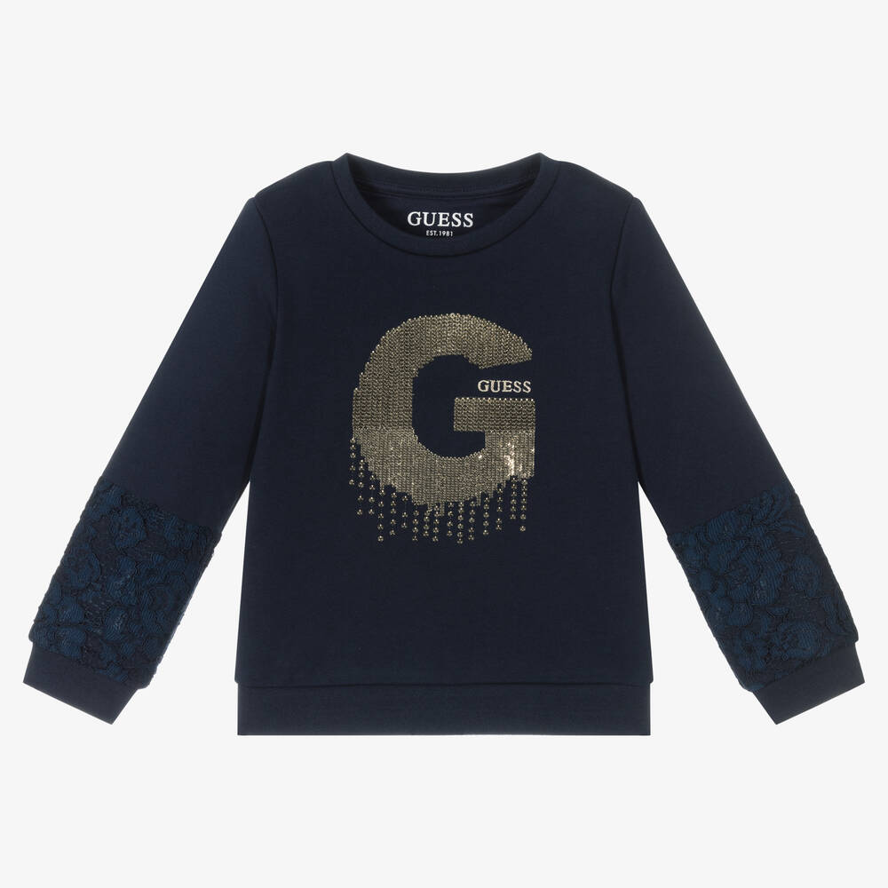 Guess - Girls Navy Blue Sequin Sweatshirt | Childrensalon