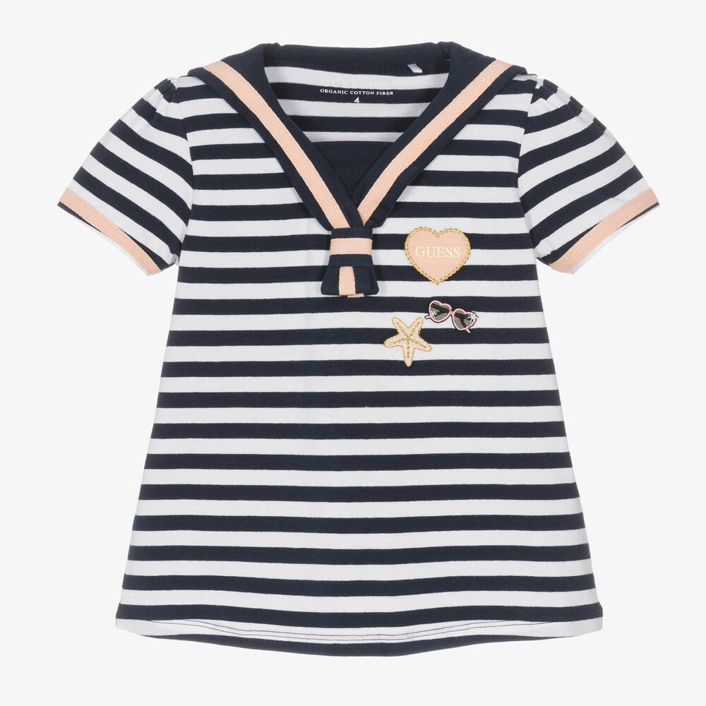 Guess-Хлопковая футболка в синюю полоску для девочек | Childrensalon Outlet