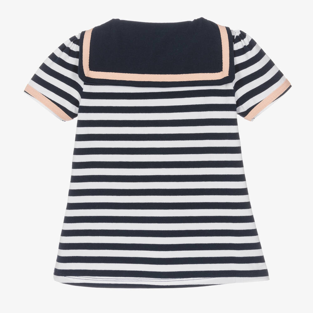 Guess-Girls Navy Blue Stripe Cotton T-Shirt | Childrensalon Outlet