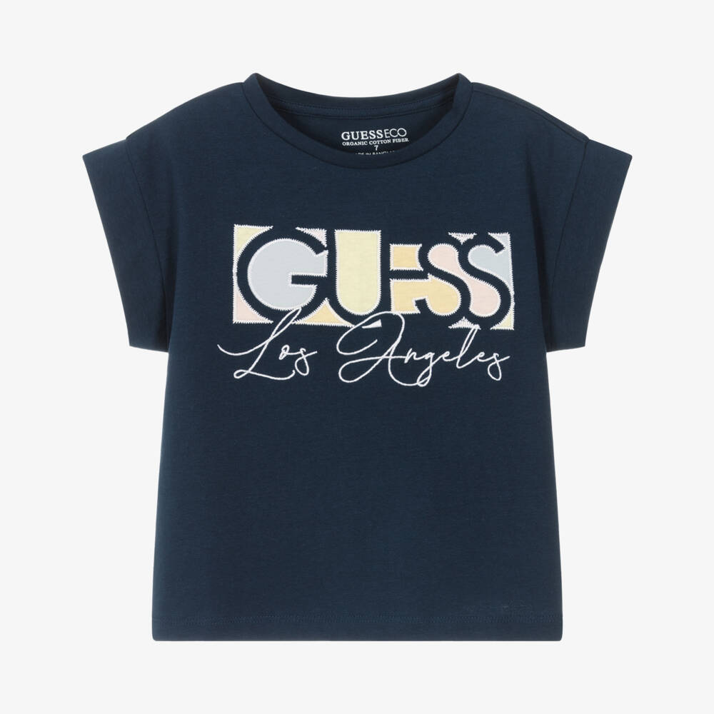 Guess-Girls Navy Boxy Cotton Tee | Childrensalon Outlet