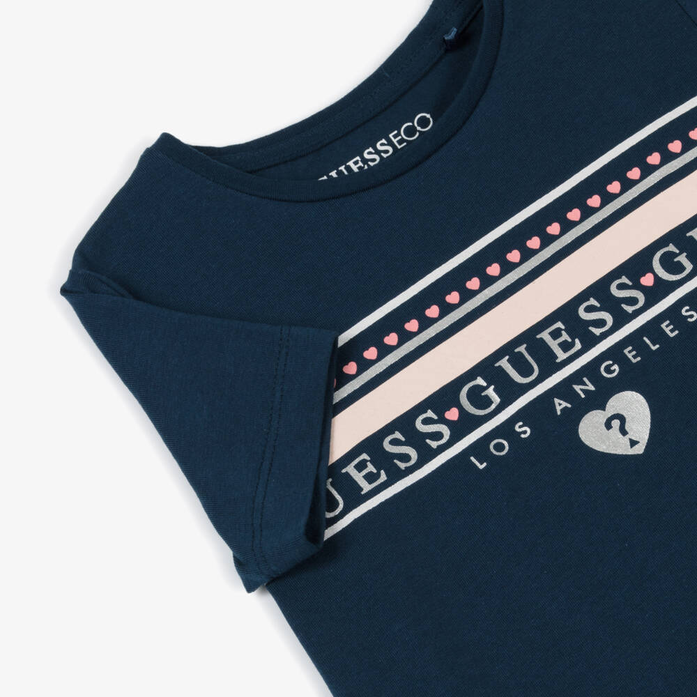 Guess-Girls Navy Tee with Heart Motif | Childrensalon Outlet