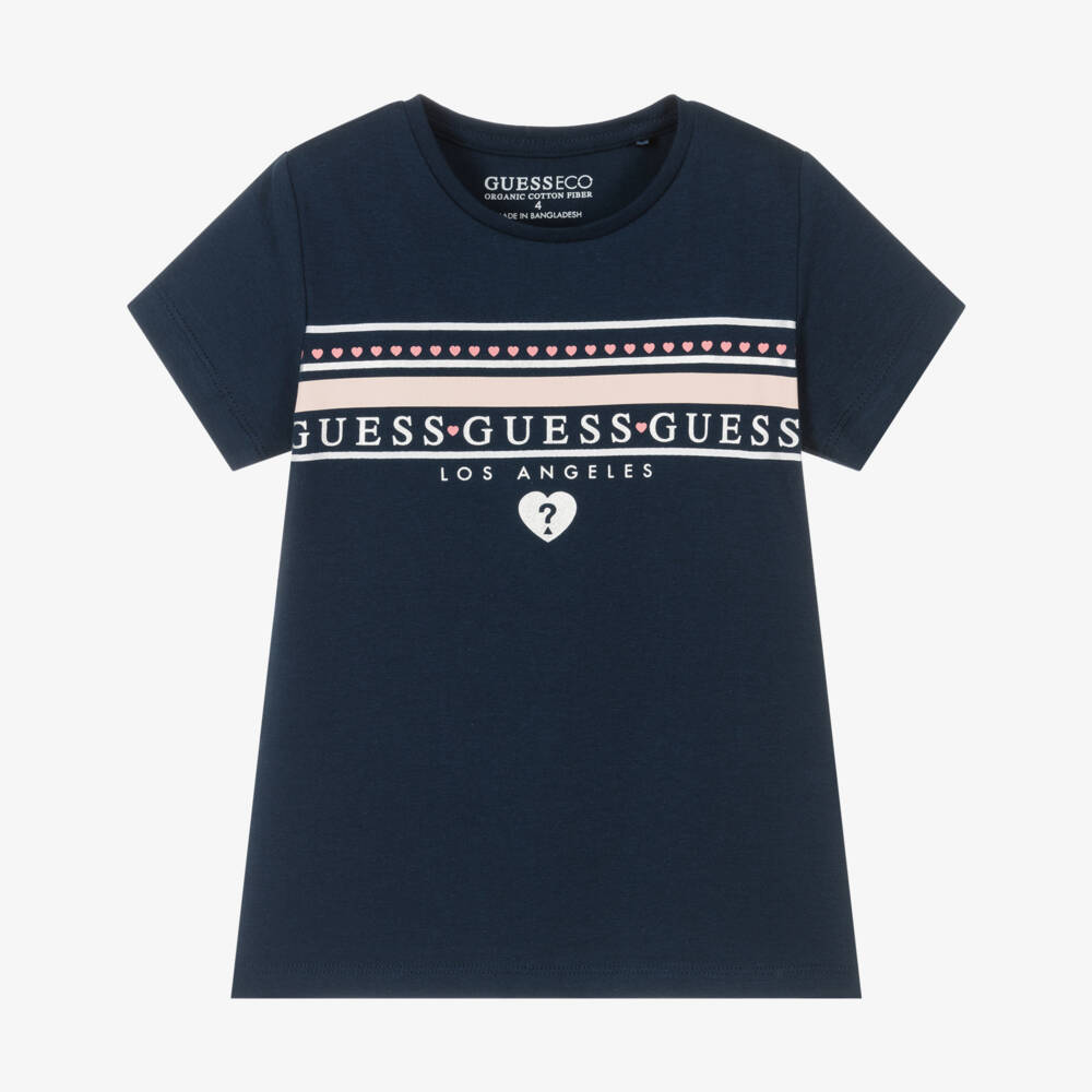 Guess-Girls Navy Tee with Heart Motif | Childrensalon Outlet