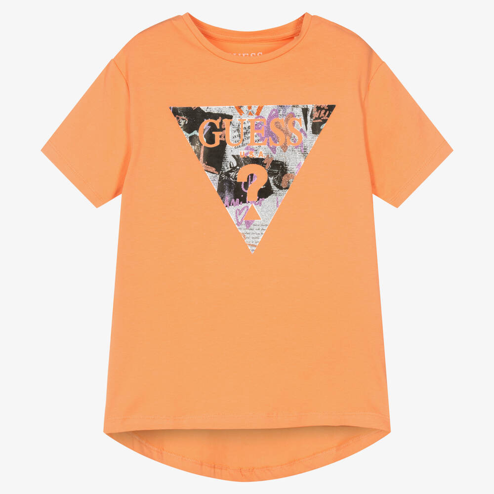 Guess - T-shirt orange en coton fille | Childrensalon
