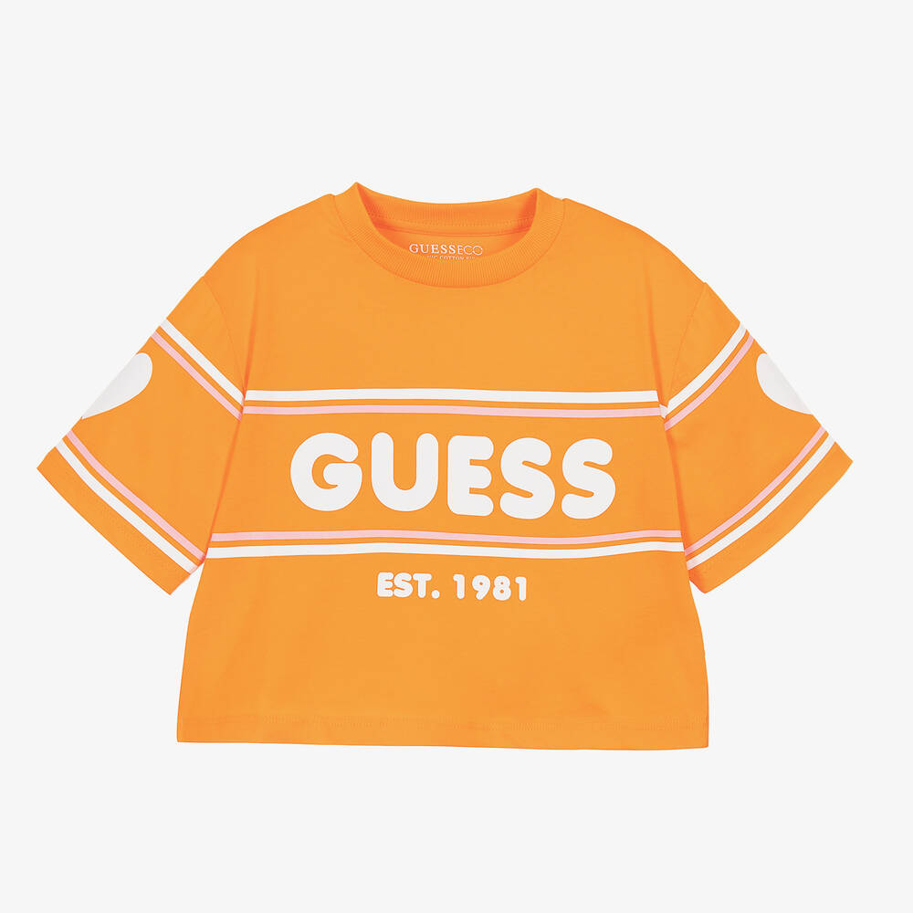 Guess - Girls Orange Cotton T-Shirt  | Childrensalon