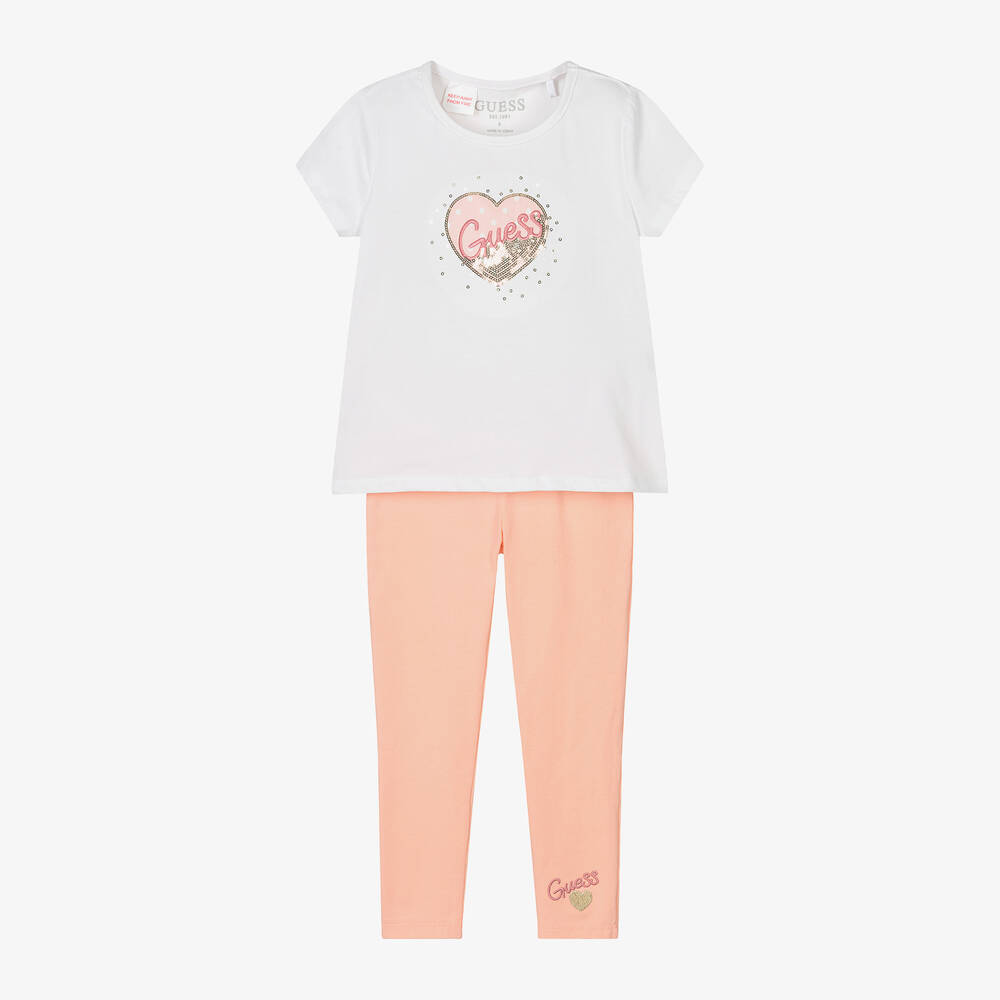 Guess-Girls Orange & White Cotton Leggings Set | Childrensalon Outlet