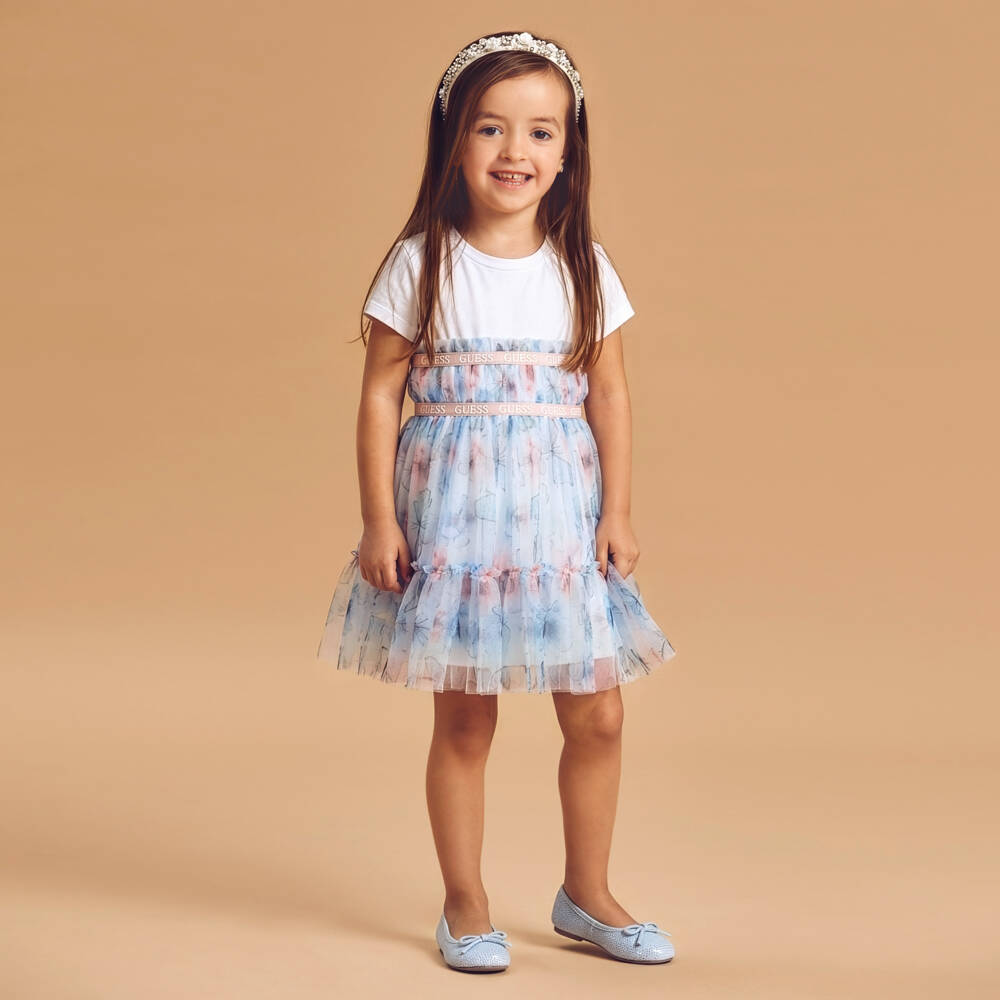 Guess-Girls Pale Blue Butterfly Print Dress | Childrensalon Outlet
