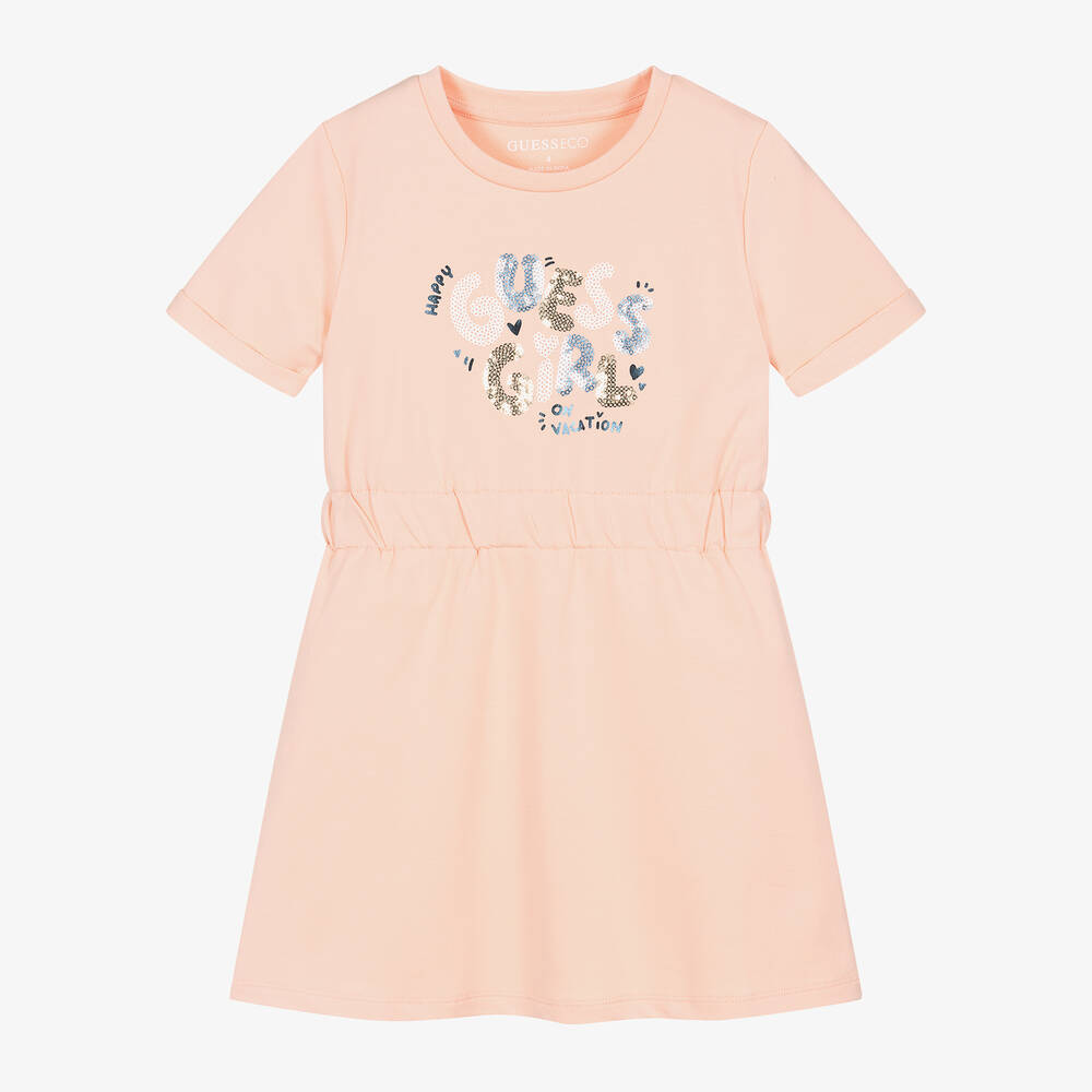 Guess-Бледно-оранжевое хлопковое платье для девочек | Childrensalon Outlet