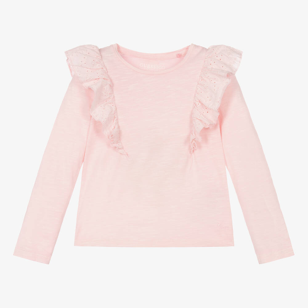 Guess - Haut rose pâle à volants Fille | Childrensalon