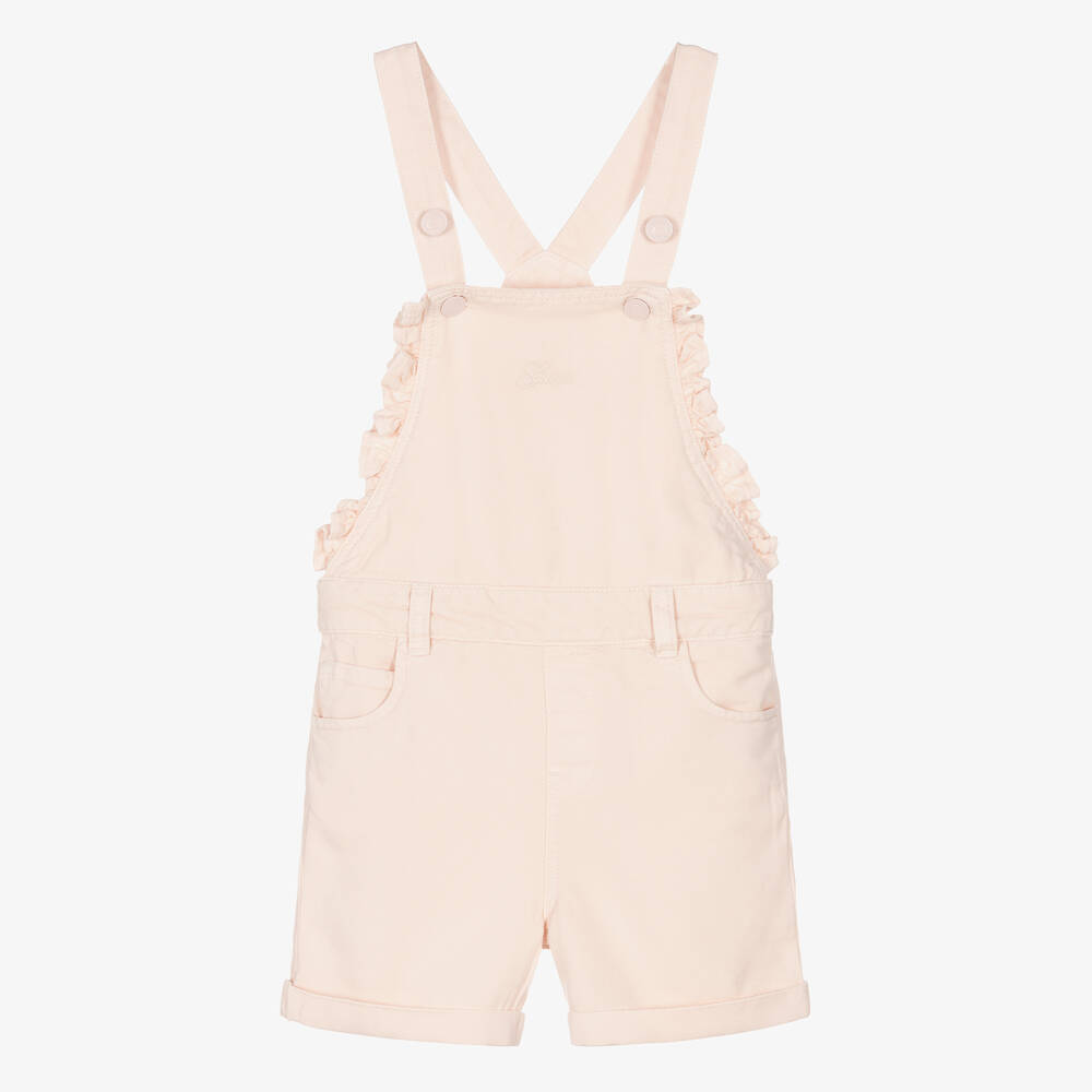 Guess - Girls Pale Pink Twill Dungaree Shorts | Childrensalon