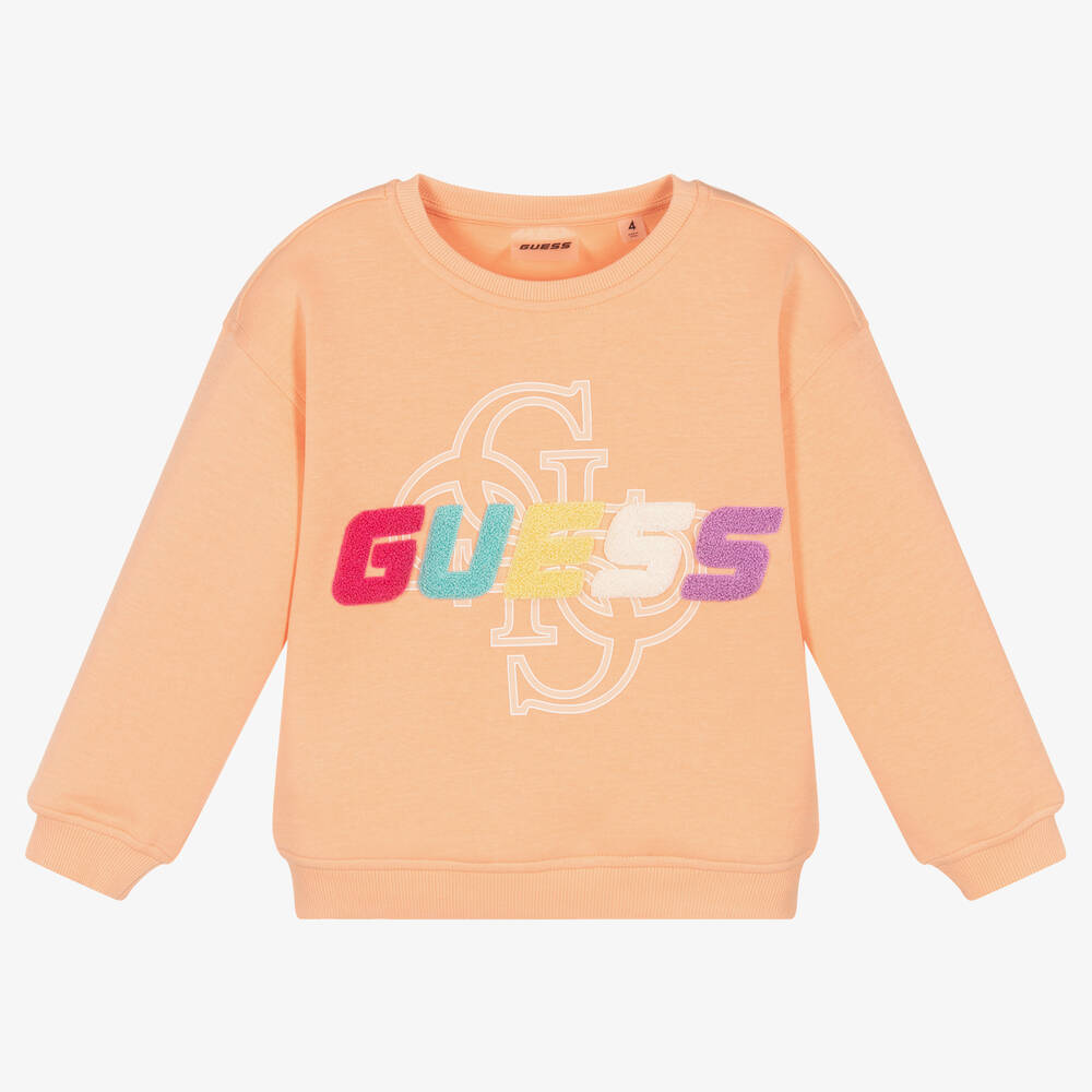 Guess - Girls Pastel Orange Logo Sweatshirt | Childrensalon