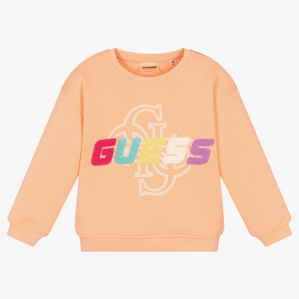 Guess - سويتشيرت قطن جيرسي لون برتقالي للبنات | Childrensalon