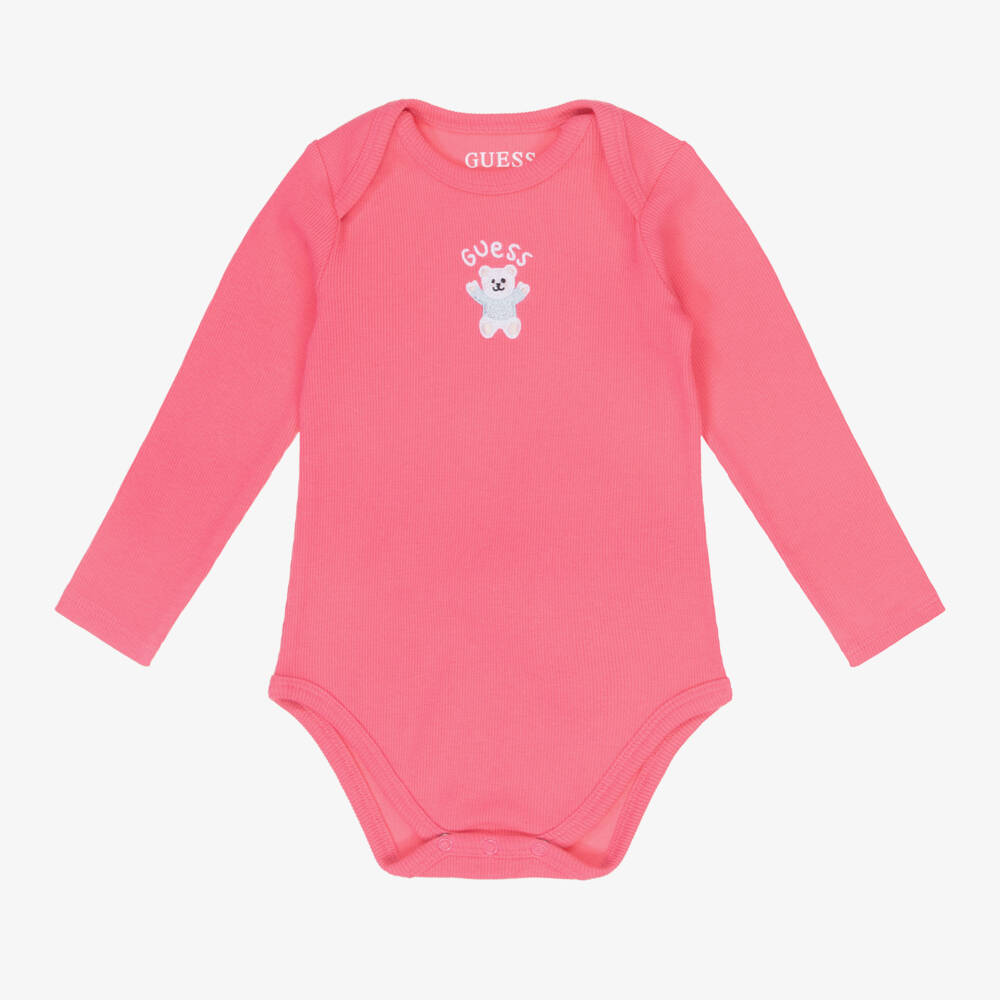 Guess-Girls Pink & Beige Cotton Bodysuits Trio | Childrensalon Outlet