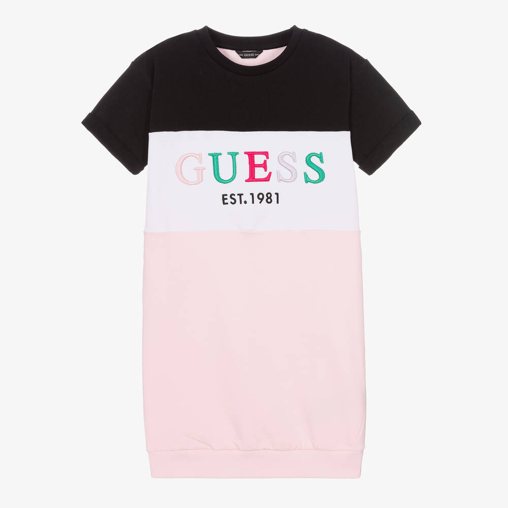 Guess - Girls Pink & Black Cotton Dress | Childrensalon