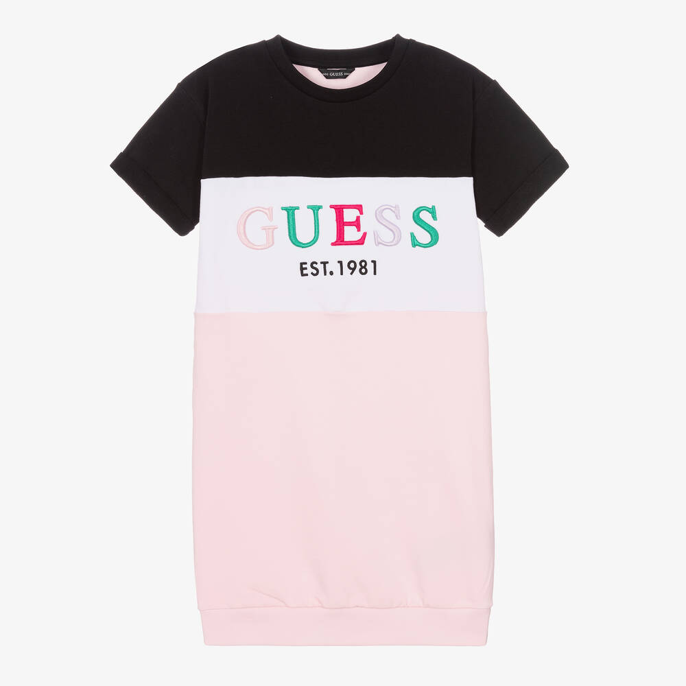 Guess - Baumwollkleid in Rosa und Schwarz | Childrensalon