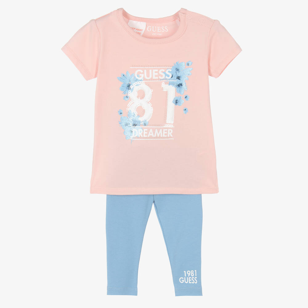 Guess - Розовый топ и голубые легинсы для девочек | Childrensalon
