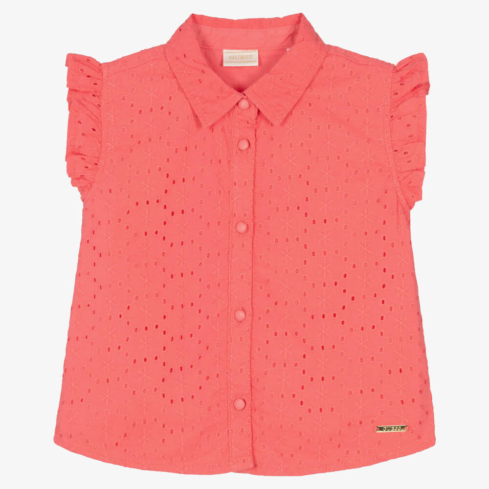 Guess-Girls Pink Broderie Anglaise Blouse | Childrensalon Outlet