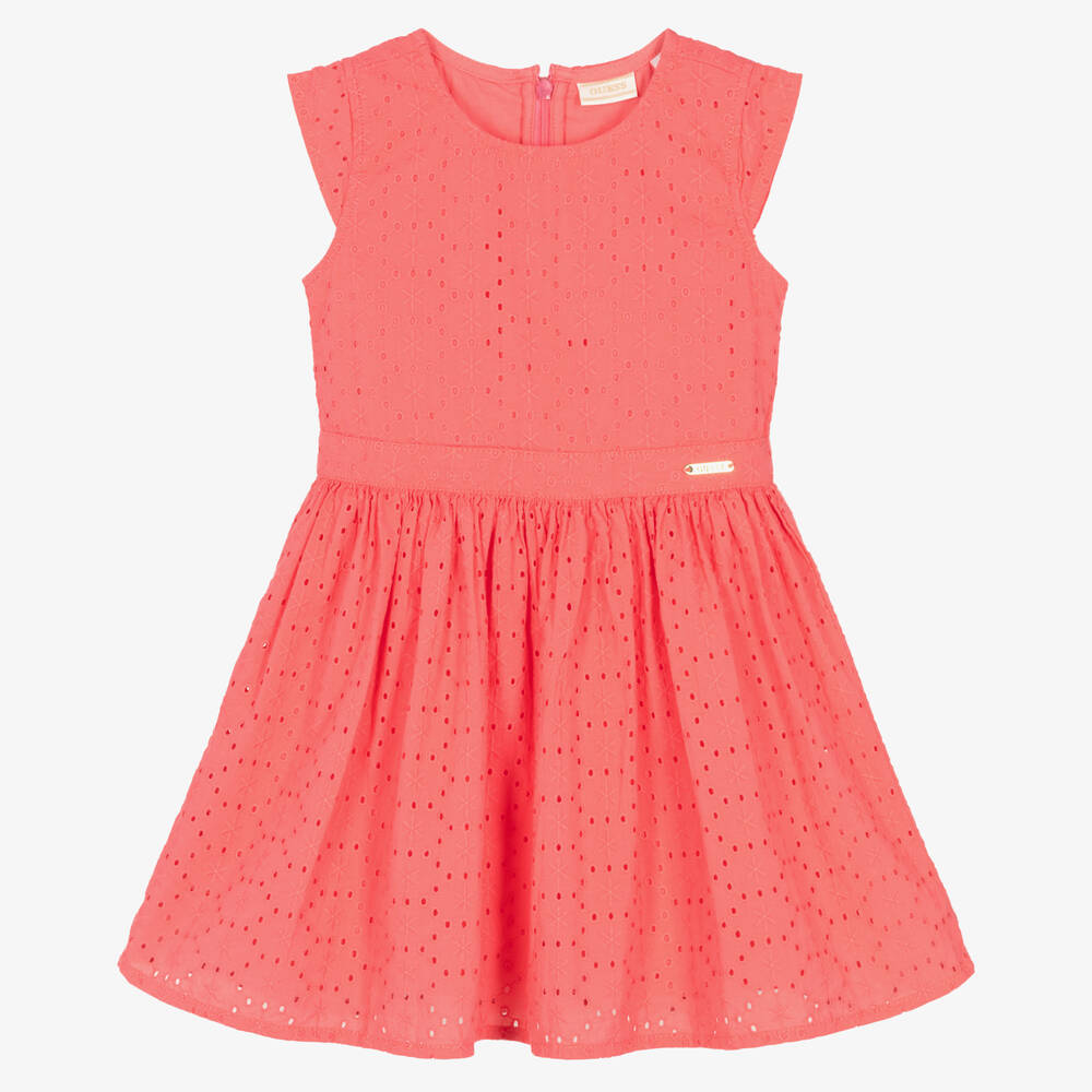 Guess - Robe rose à broderie anglaise fille | Childrensalon