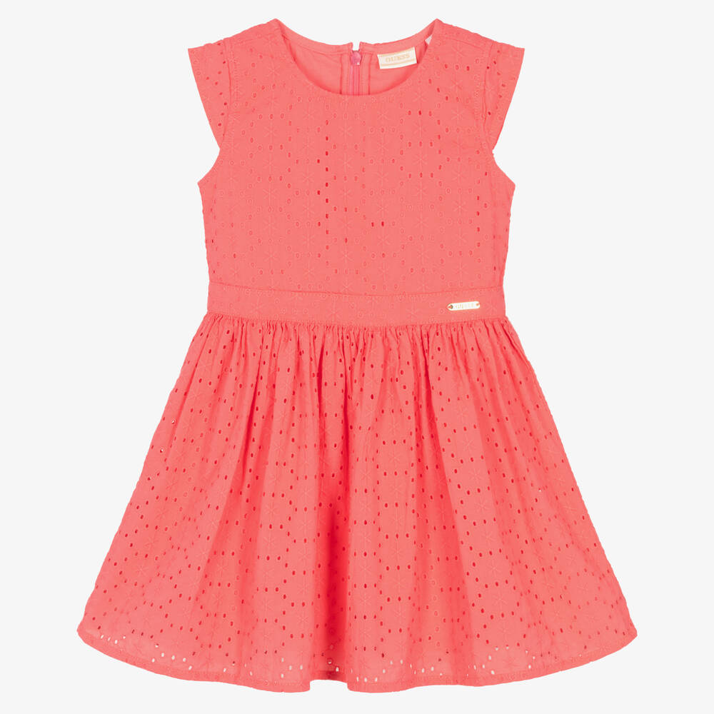 Guess - Rosa Kleid mit Lochstickerei | Childrensalon