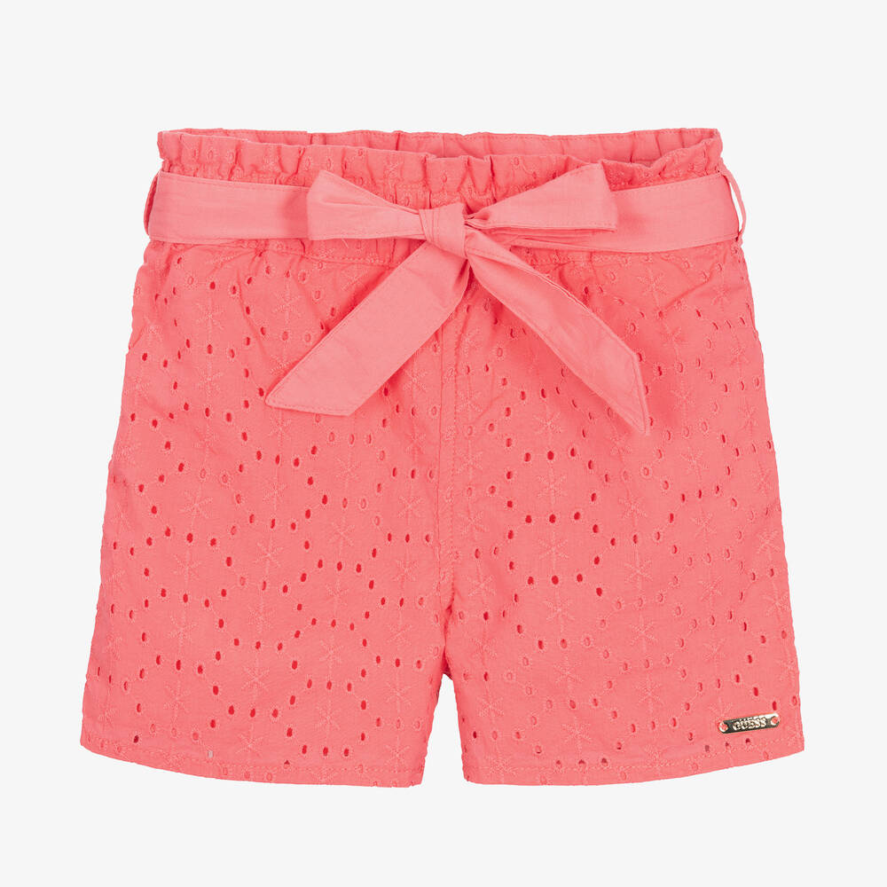 Guess - Girls Pink Broderie Anglaise Shorts | Childrensalon